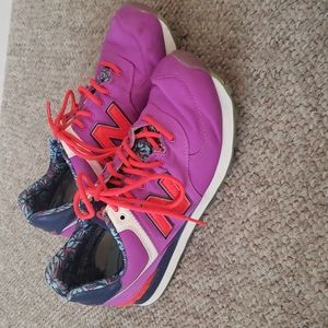 Womens New Balance 574 Running Walking Tennis Shoes Fuchsia Purple Orange 8 GUC